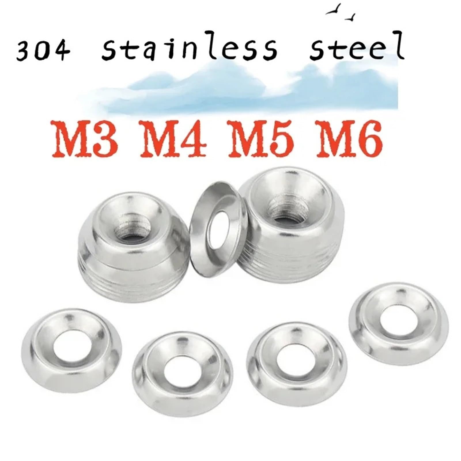 200 Uds M3 M4 M5 M6 Arandelas avellanadas Cono Convexo de Acero Inoxidable 304