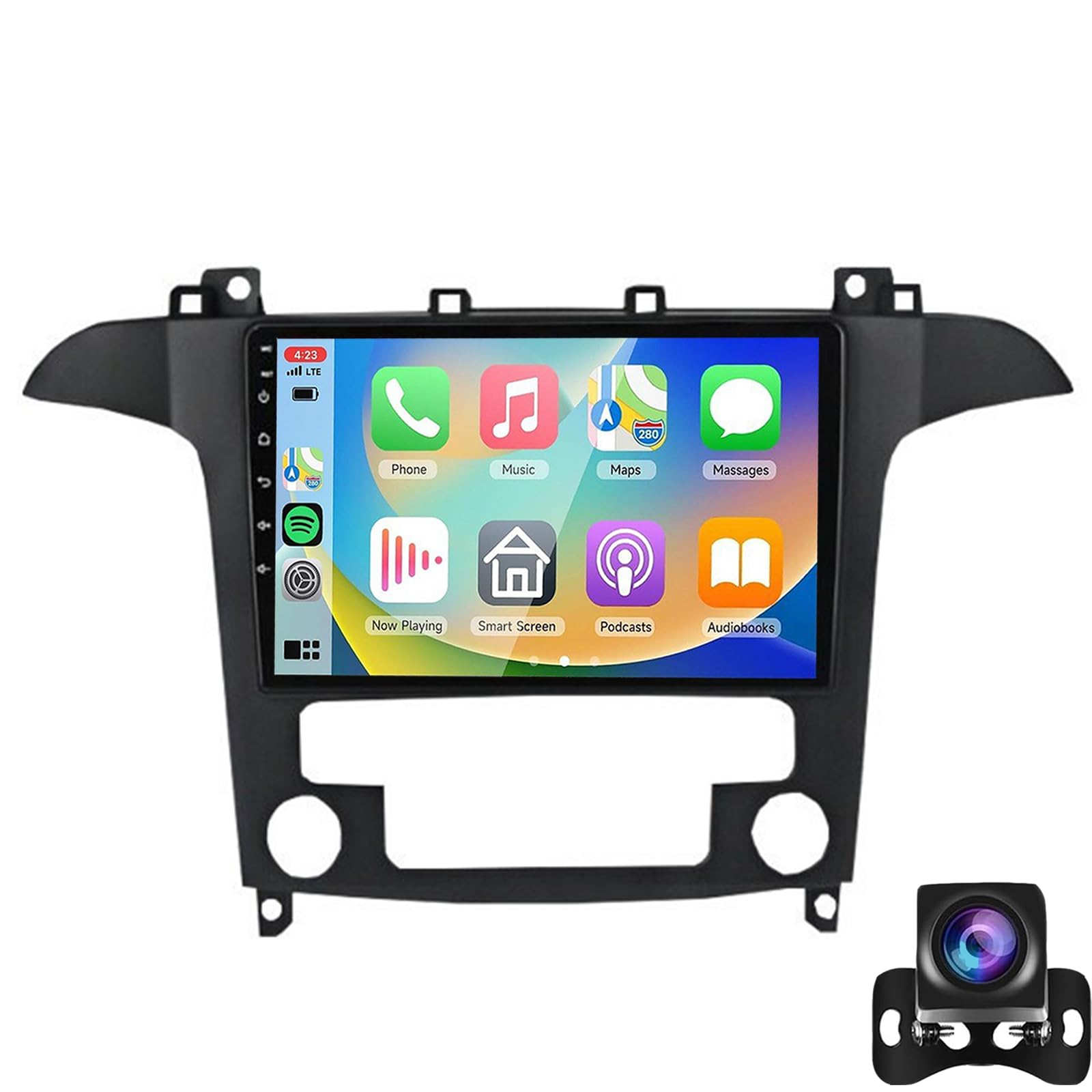 Dcoiek For F-ord S-MAX 2006–2015 Car Radio With Wireless CarPlay 9-Inch Touchscreen Supports Mirror Link Includes Backup Camera RDS FM Radio Type-C Charging Port Microphone And SWC(Color:WIFI 2G+32G)