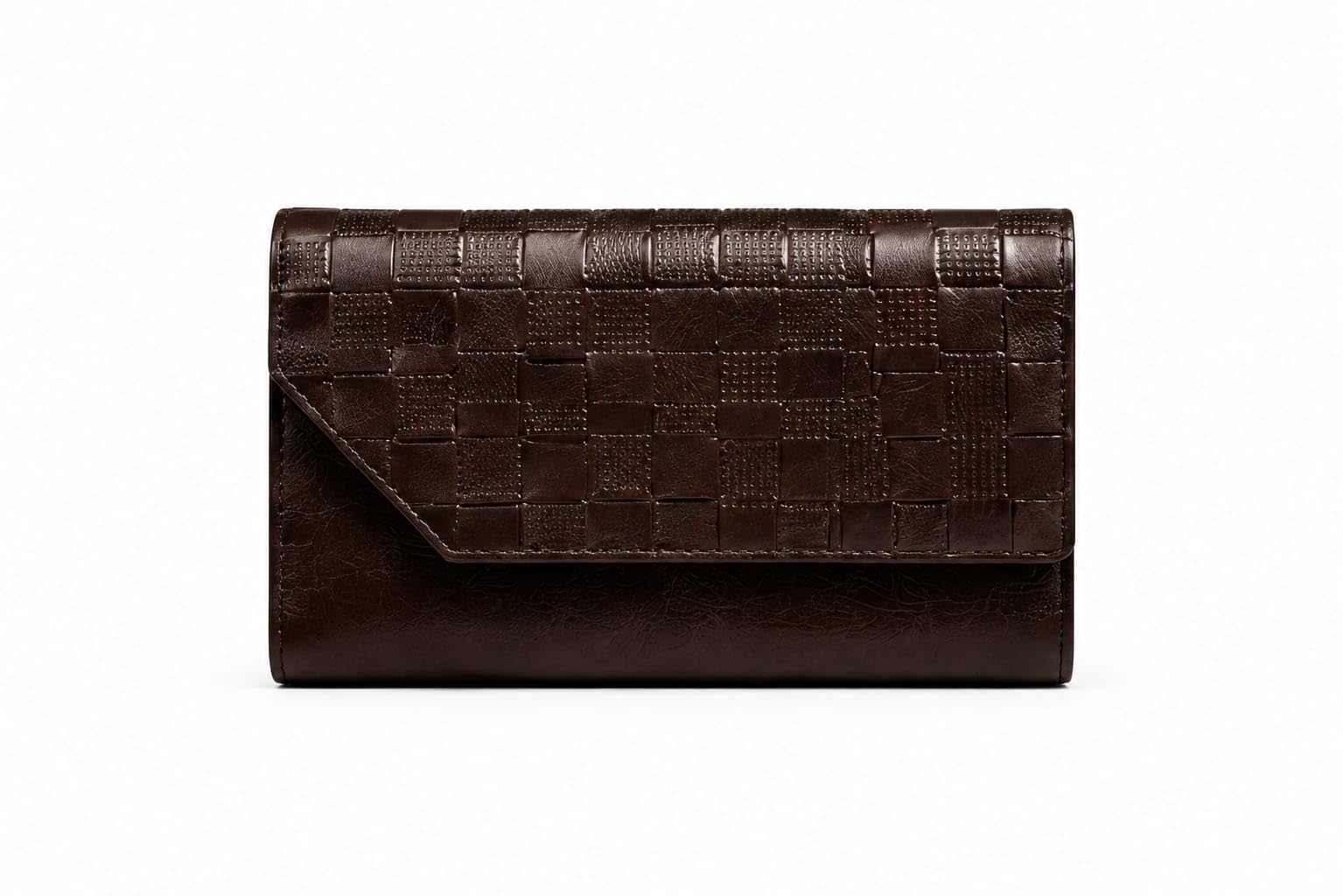 Leather Checkered Emboss Ladies Clutch Black-image-2