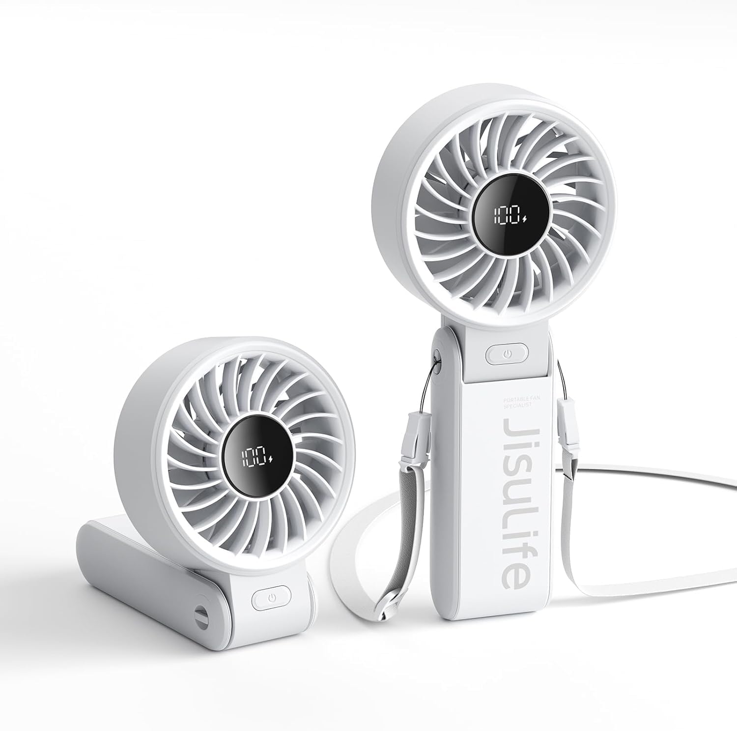 JISULIFE Handheld Fan Life7,2024 Powerful Portable Fan with LED Display[19.5Hrs Max Cooling] 3600mAh,5 Speeds,Lanyard; 3-in-1 Hand/Desk/Neck Fan,Travel Essentials Gifts for Women,Men(Light Grey)-image-37