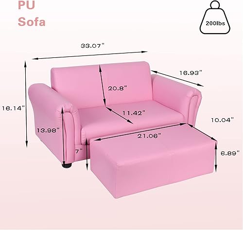 Miniatura 2 de Silla de sofá de PVC para niños otomana silla de sofá para niños silla tapizada de dos plazas para niños con reposapiésreposabrazos rosa