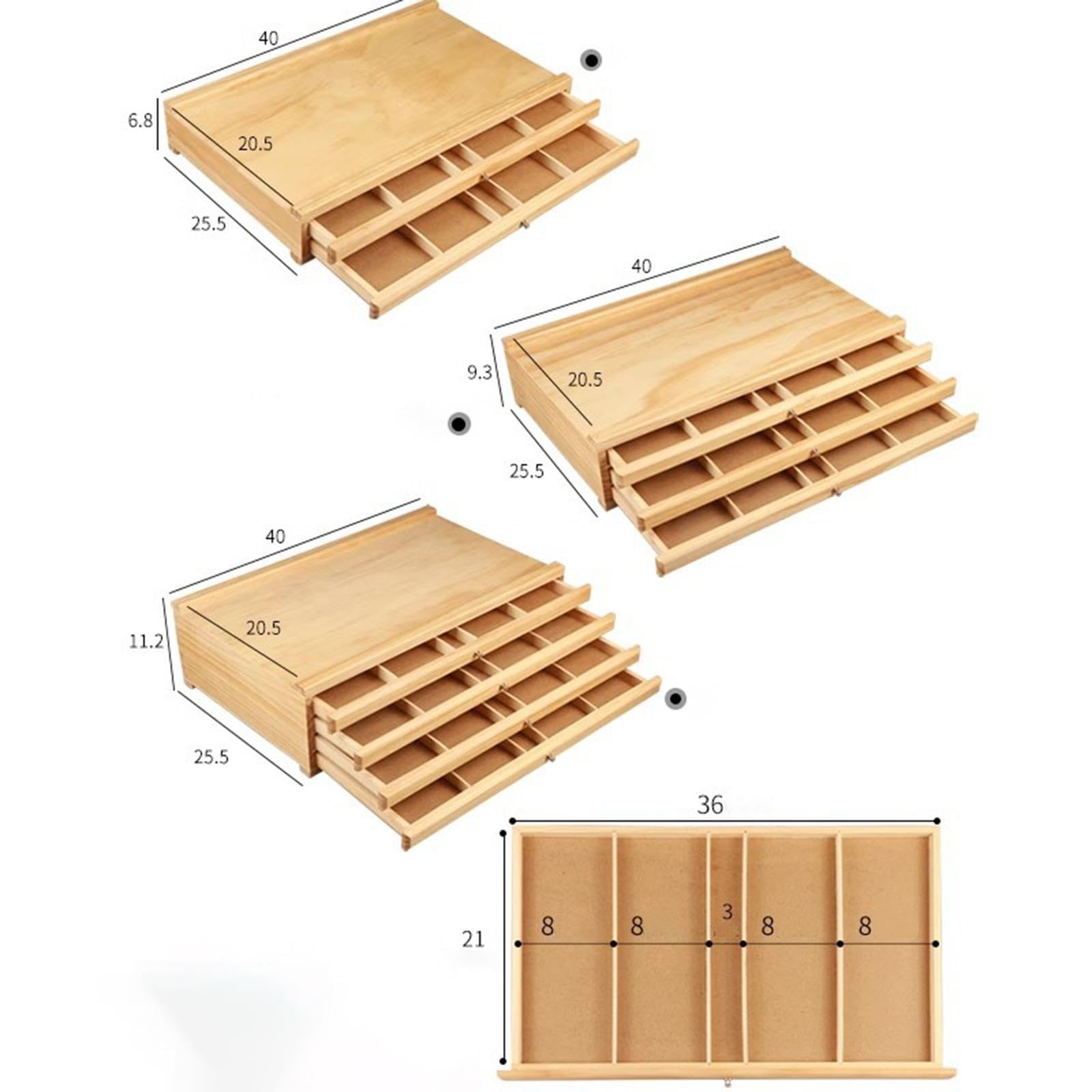 Boîte de Rangement pour Matériel d'artiste, Boîte de Rangement en Bois avec Séparateur Amovible, 4 Tiroirs