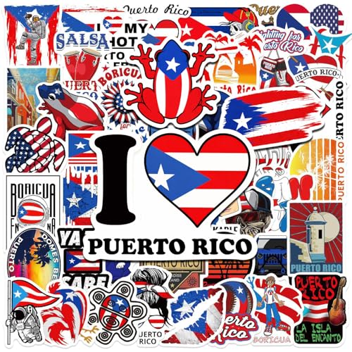 100Pcs Puerto rico Stickers-Waterproof Vinyl Stickers with Flag Map & Cultural Elements Decor for Laptop Phone Luggage Scrapbooking Bike Skateboard Party Decorations