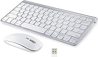 MOSOY Wireless Keyboard & Mouse Set, 2.4GHz Wireless Mouse & Keyboard Combo, Portable Slim Wireless Keyboard & Silent Mouse with Nano USB Receiver, Compatibility for PC/ Laptop /Windows, Silver