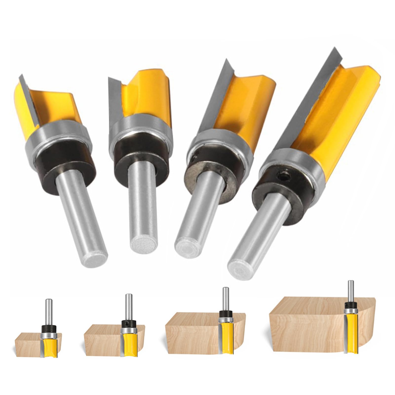 4 fresas de enrasado, rodamientos superiores, fresadoras de 8 mm, fresa superior, herramienta de corte con rodamientos de bolas para madera, bordes y copiadora