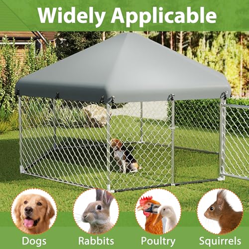 FIVMEN Outdoor Hundezwinger 210x185x150 cm Groß Hundekäfig Hundehütte Hundehaus Verzinkter Stahl mit Sonnenschutz Dach und Abschließbarer Tür Hundezaun Hundeauslauf Draußen