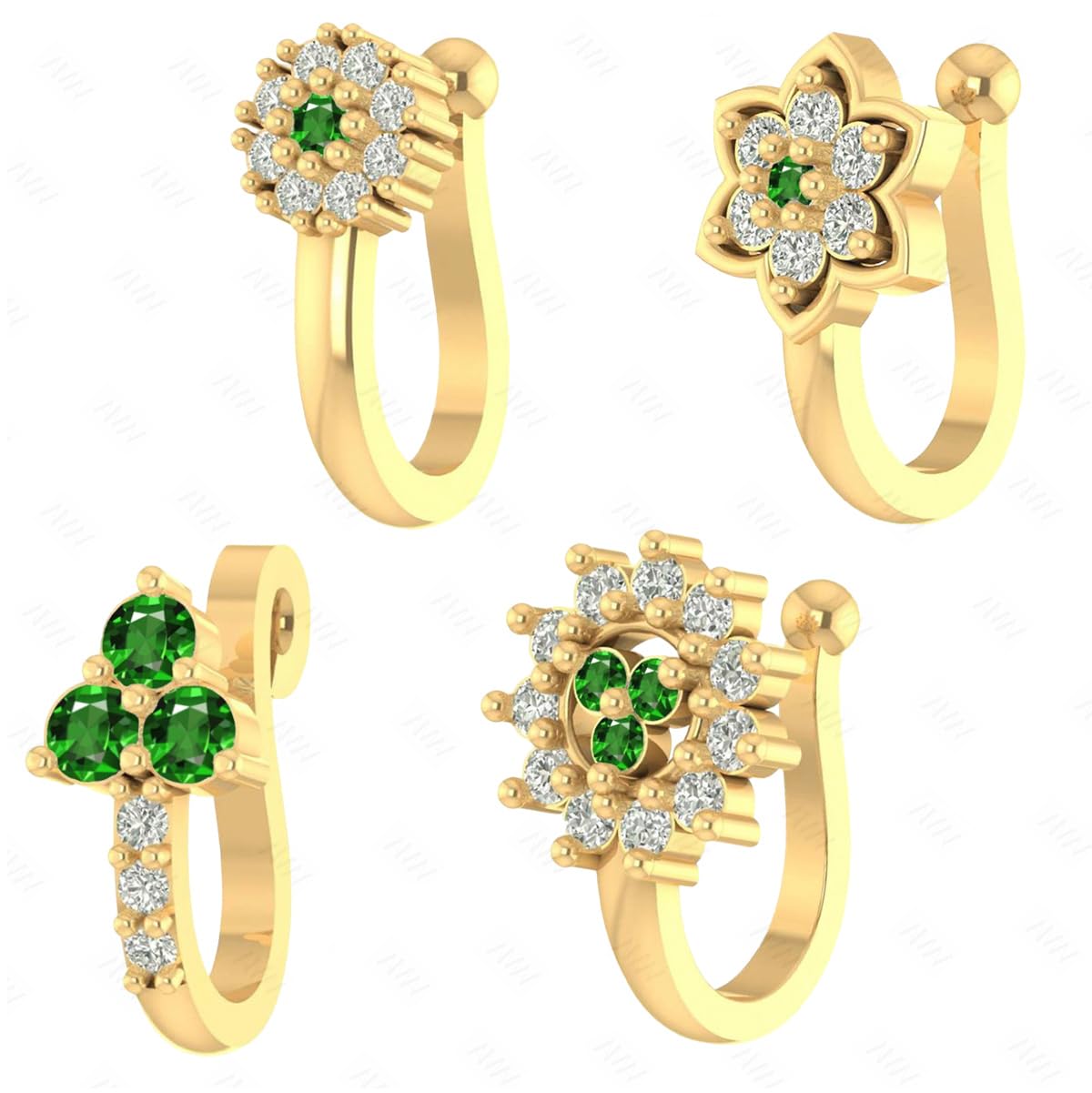 VAMA FASHIONS Gold Plated Emerald Stone Clip on Non Piercing Nose pin Without Hole Pressing Type Press Nose Ring Studs for Women & Girls - 4 PCS (Non Piercing Nose pin) (B0DD6VRHH5) Amazon Price History, Amazon Price Tracker