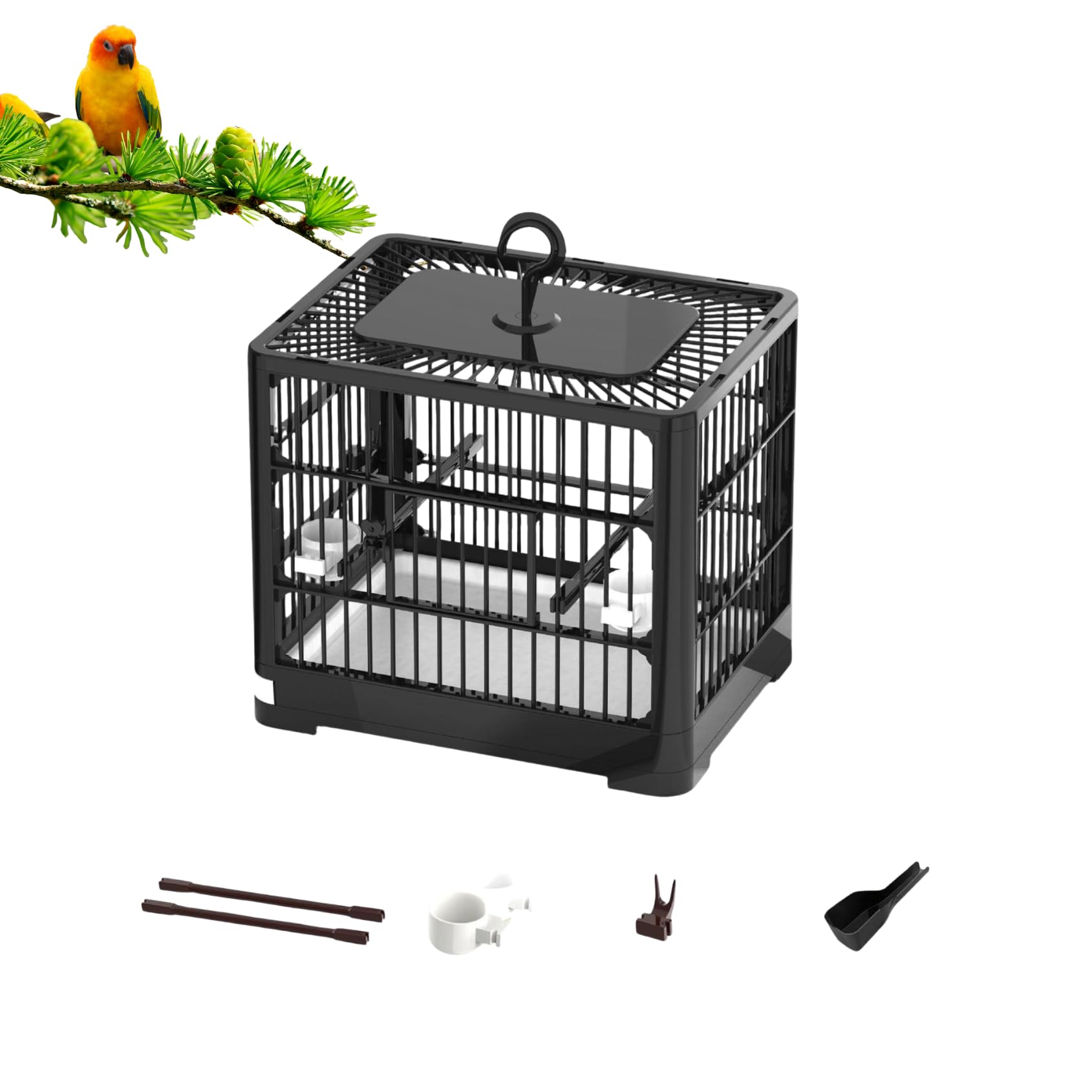 Vogelreisetasche, leichtes Starter-Set für kleine Vögel, mit abnehmbarem Tablett und Hakengriff, für Sittiche, Papageien, Papageien, Lovebirds (schwarz)