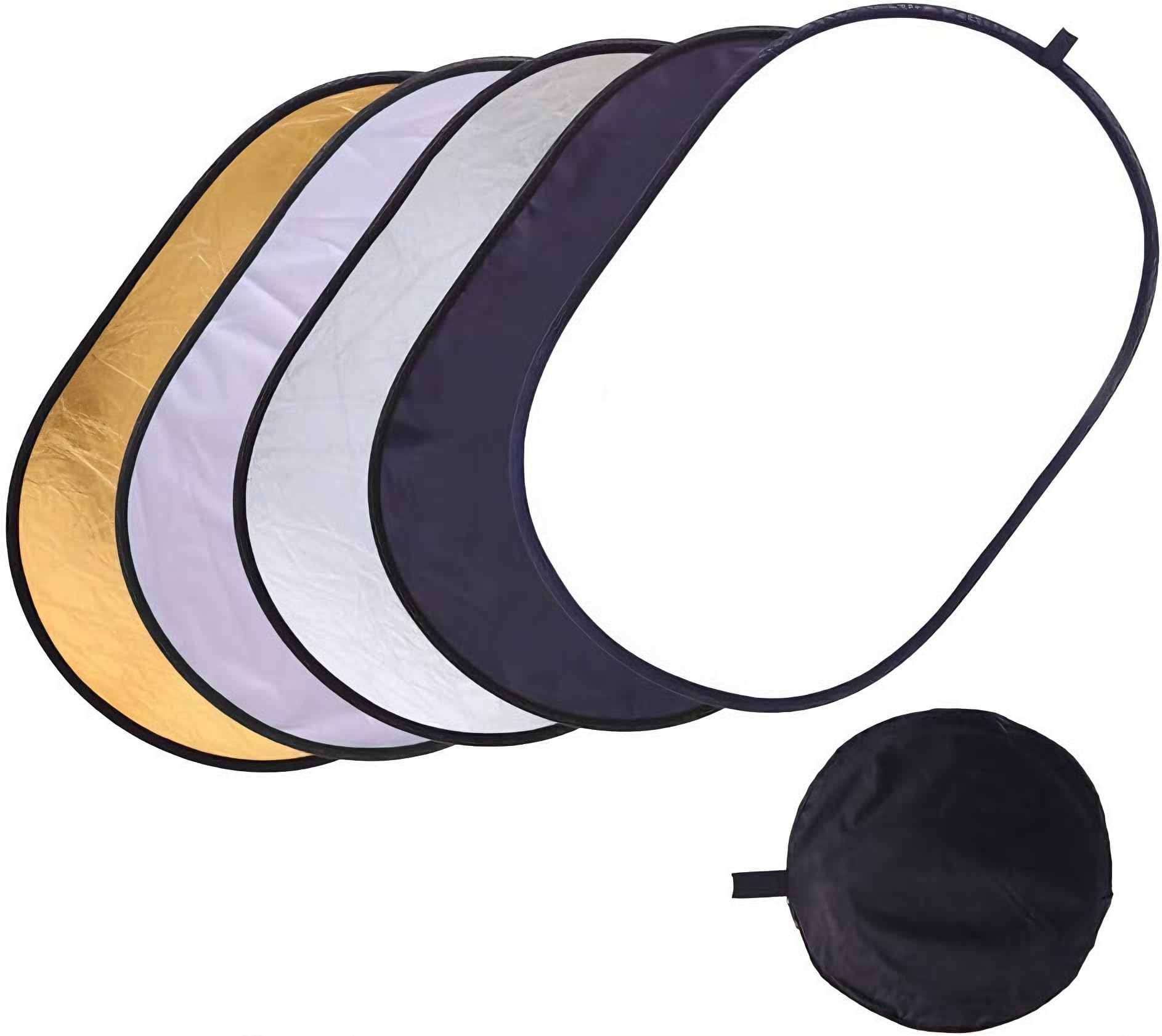 5 en 1 Reflector de Luz para Fotografía, 100x150cm Reflector Fotográfico, Difusor Ovalado Portátil Plegable con Bolsa de Transporte, para Retrato Estudio Fotográfico e Iluminación Exterior
