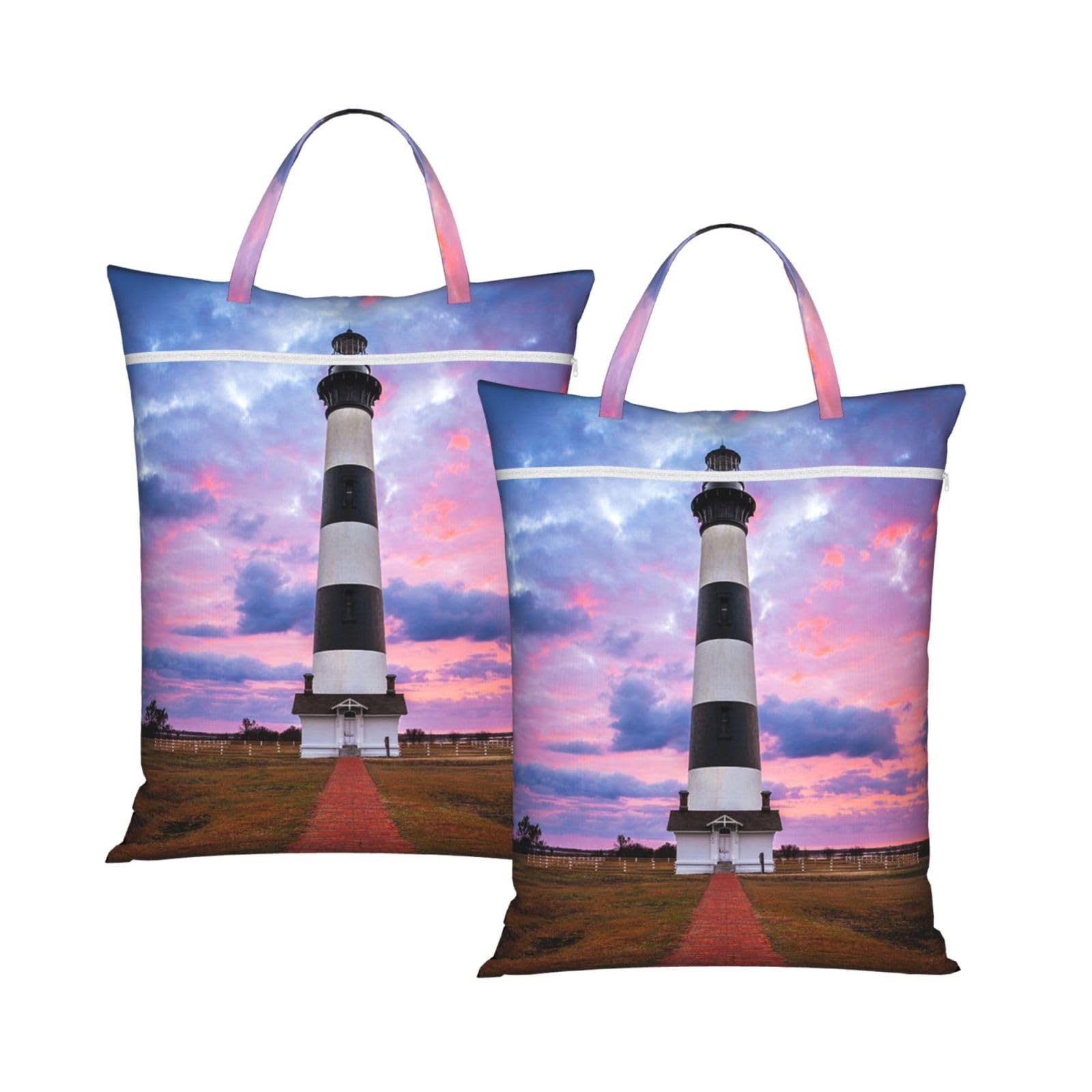 Yfsgdlbn 2Pcs Beauty Lighthouse Printed Travel Dirty Laundry Bag Clothes Pack Storage Basket Bag