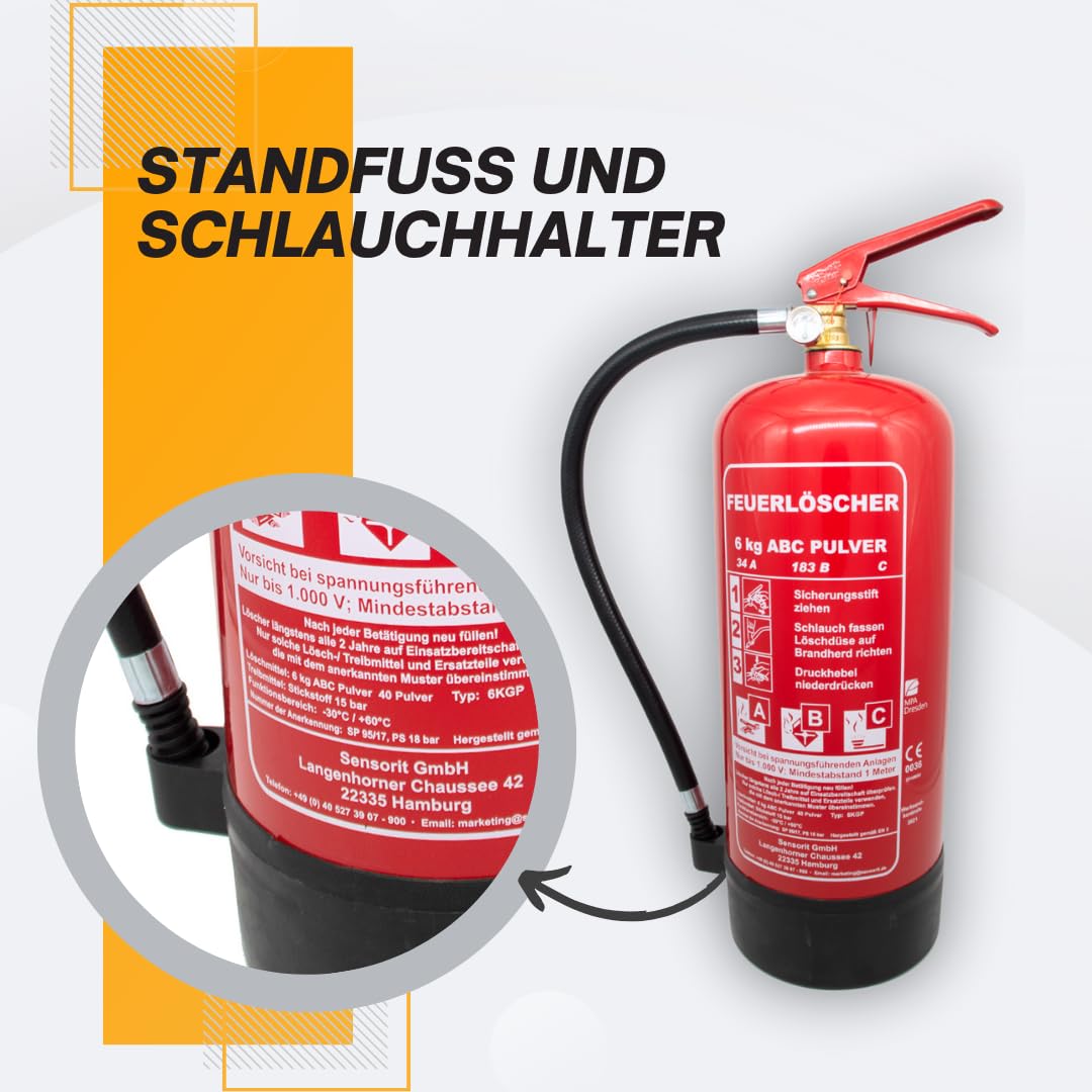 6kg Pulverlöscher, Feuerlöscher, Autolöscher, ABC Pulver, Pulver Feuerlöscher inkl. Halterung und Prüf-und Instandhaltungsschild | Pulverlöscher, Autolöscher, Sicherheitsausrüstung, Brandklassen, langlebig, einsatzbereit, Haushalt, Werkstatt, Garage