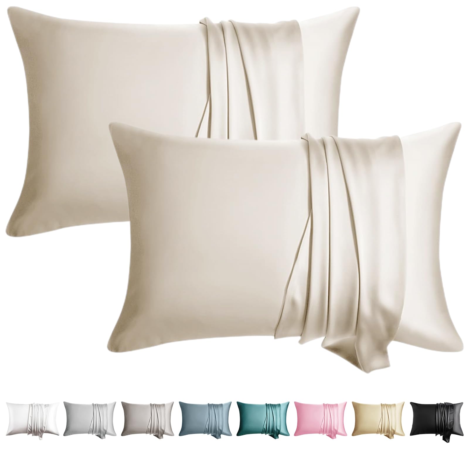 Photo 1 of WLOSJ 100% Silk Pillowcase for Hair and Skin Toddler Size 2 Pack Mulberry Silk Pillow Case 13 x 18 Inches Highest 6A Silk Kids/Travel Pillow Cover Soft Breathable Cooling with Hidden Zipper, Beige