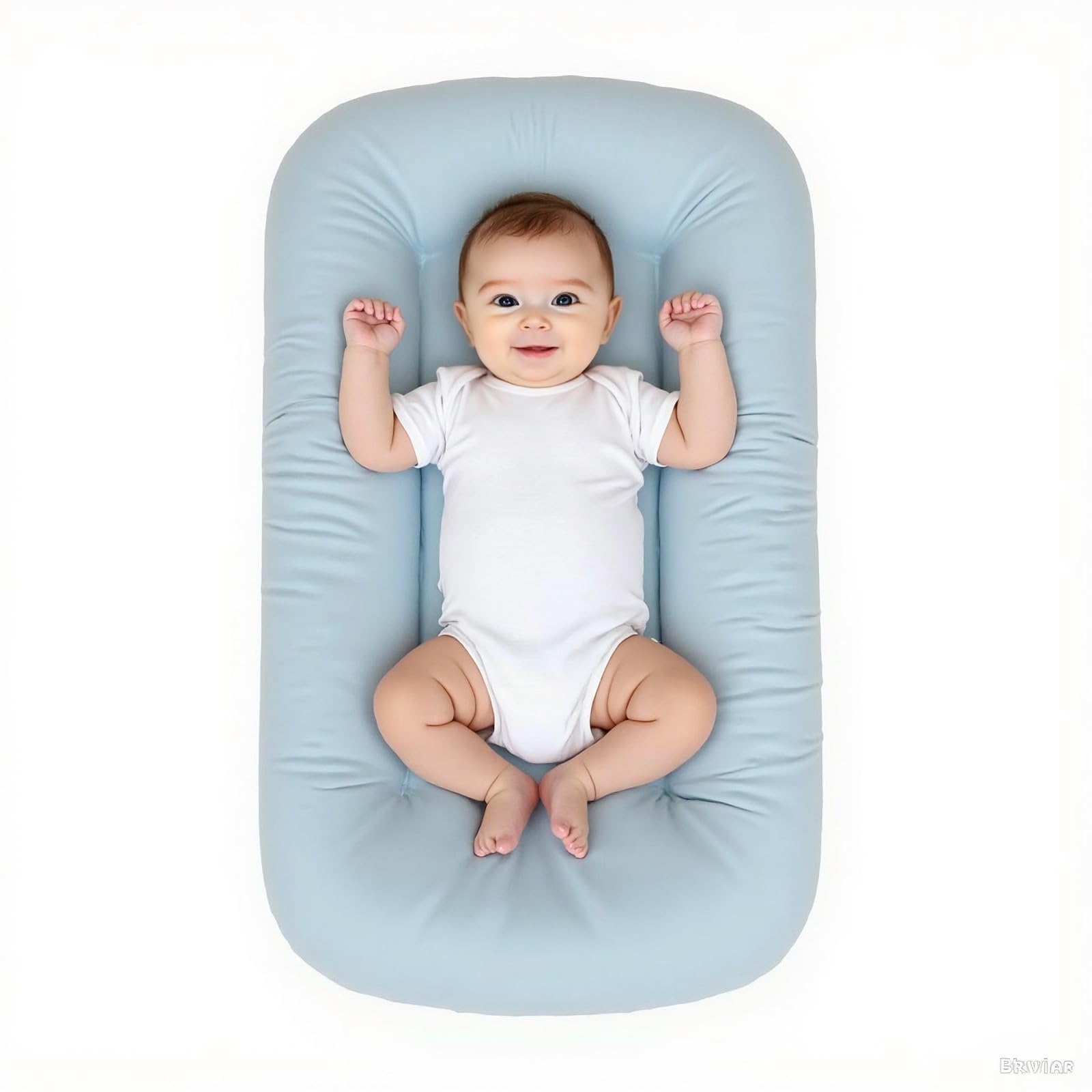 Tumbona para bebés de 0 a 24 meses, biónica, orgánica, de algodón suave y transpirable, ideal para el suelo, ideal para recién nacidos, regalos para baby shower, color azul.