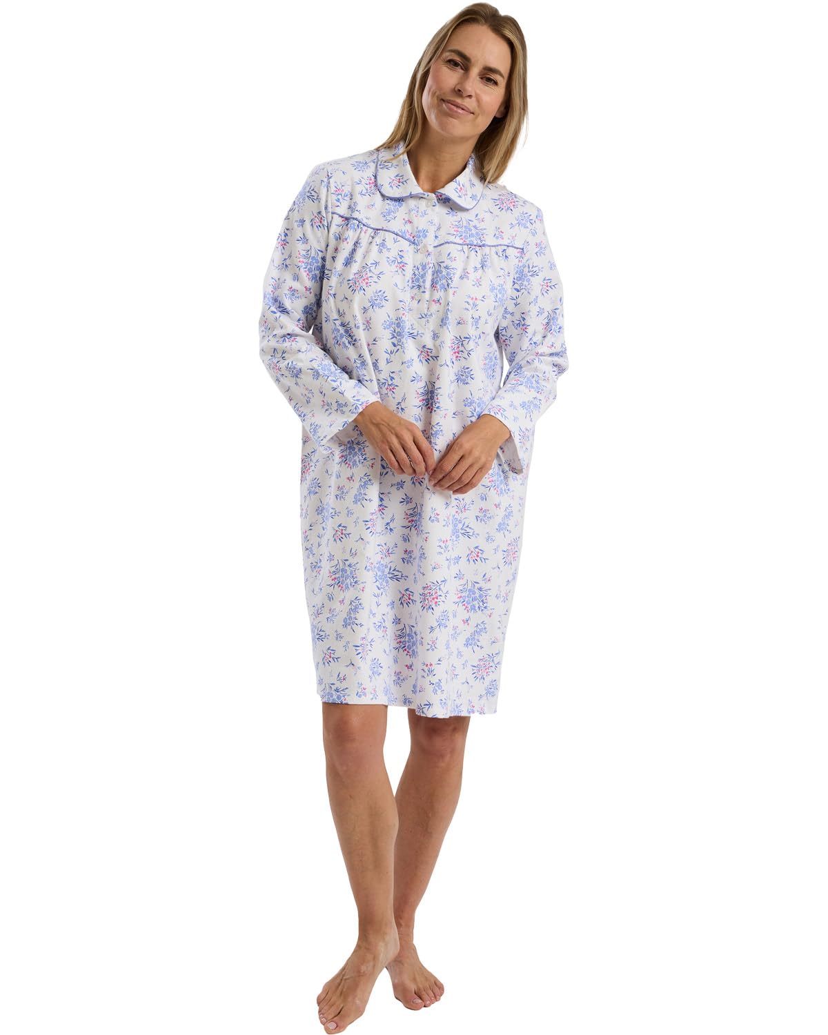 Slumber Hut Ladies Floral Bouqeut Wincey 40" Nightdress MA46449 Blue 12-14