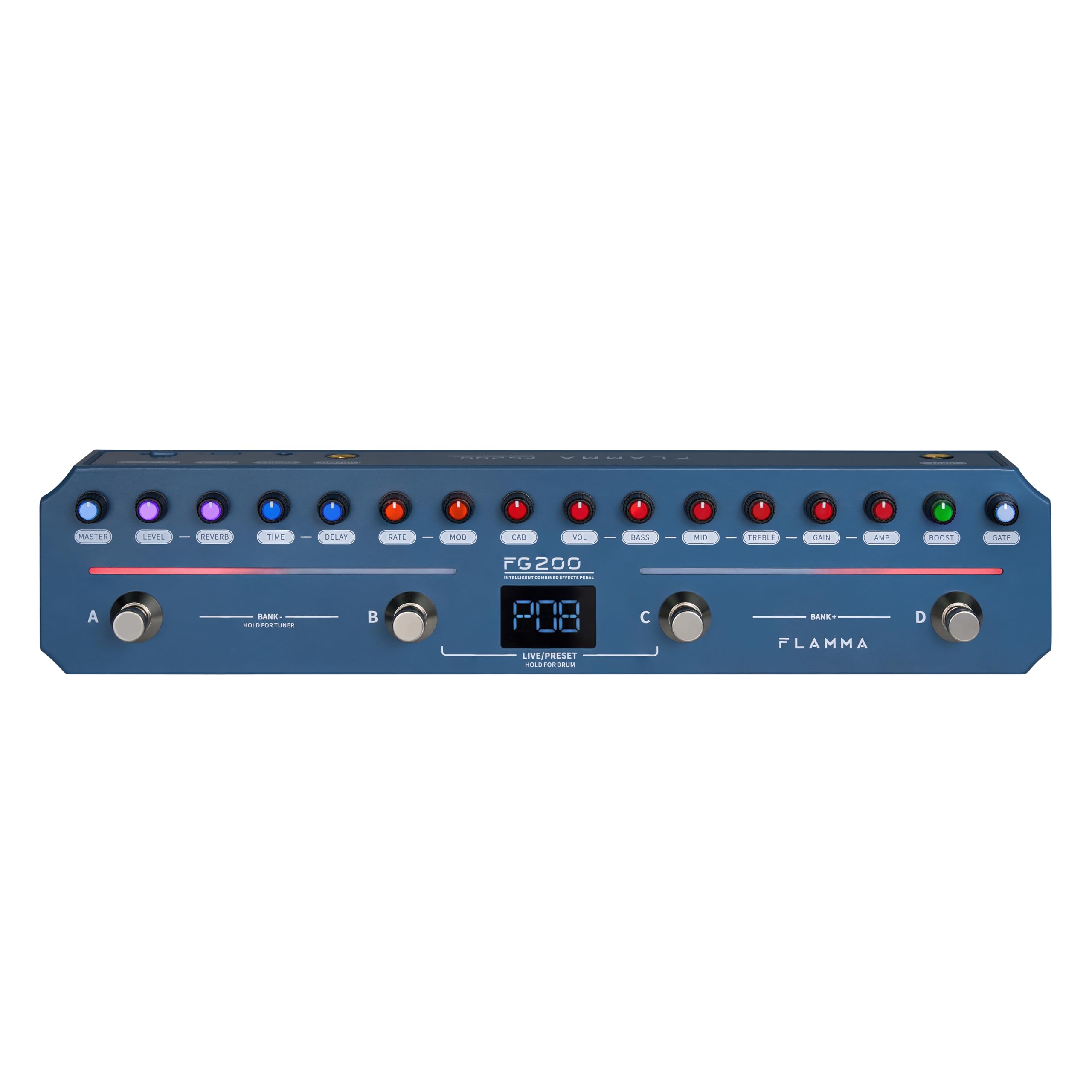 FLAMMA FG200 Pedal de guitarra inteligente multiefectos con 52 modelos, 5 BOOST, 16 CAB, 7 efectos, 9 IR, 40 preajustes y 40 ritmos
