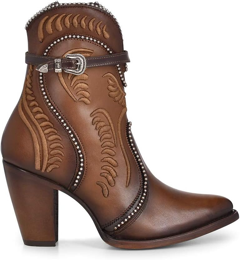 Cuadra Women's Bootie in Bovine Leather with Embroidery and Zipper