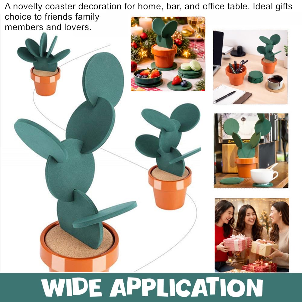 Set di 6 Sottobicchieri Creativi a Forma di Cactus, Tappetini Antiscivolo Resistenti al Calore, Sottobicchiere Isolati Multifunzionali, Decorazione Casa e Ufficio, Regali di Inaugurazione