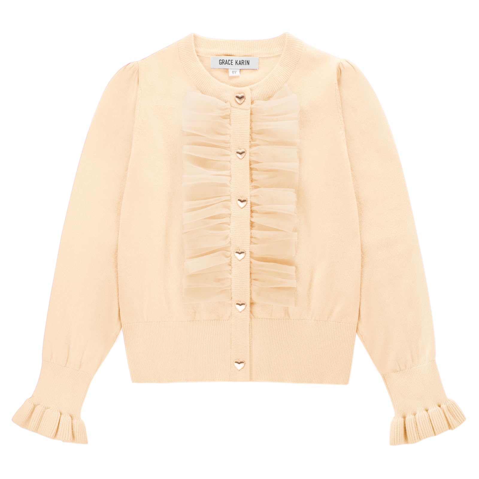 Sweater for Girls Long Sleeve Kids Apricot School Cardigan Fall Clothes 7-8