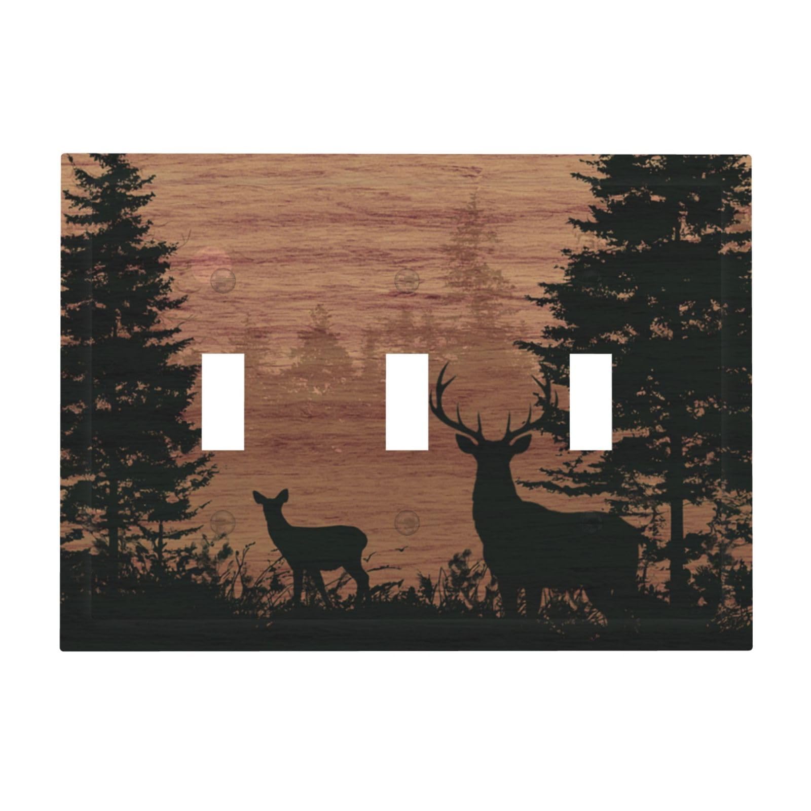 Dwbguo Deer Forest Decorative Light Switch Cover Plate Rustic Wood Grain Forest Deer 3 Gang Wall Plates For Electrical Outlets Triple Toggle Switch Plate Covers Outlet Covers Faceplate For Lodge Farmhouse Decor