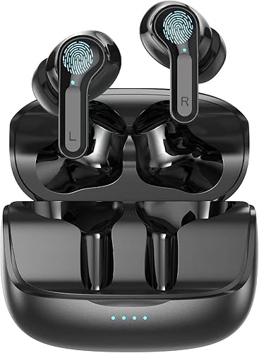 Auriculares inalámbricos V5.3 Bluetooth con micro 60 horas de reproducción, pantalla LED de alimentación, auriculares IPX7 impermeables con