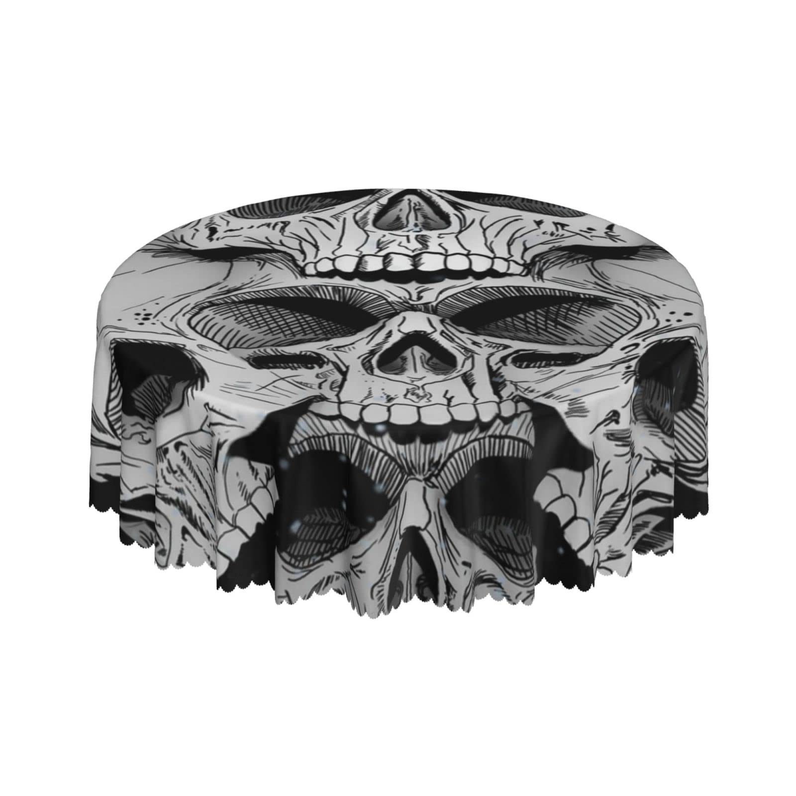 Lsjuee Abstract Skull Death Black Round Tablecloth 60 Inch Printed Washable Tablecloth for Dining Party Holiday Fall Home Decorative