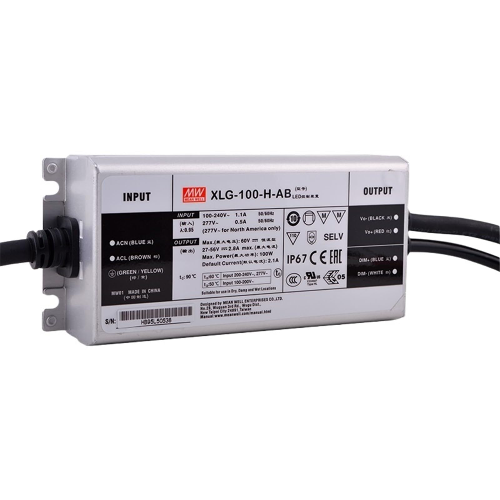 FCARUMIQP XLG-100-L-AB 100W 71-142V 700mA Constant Power Mode LED Driver Dimming Supply Current Adjustable Dimmable