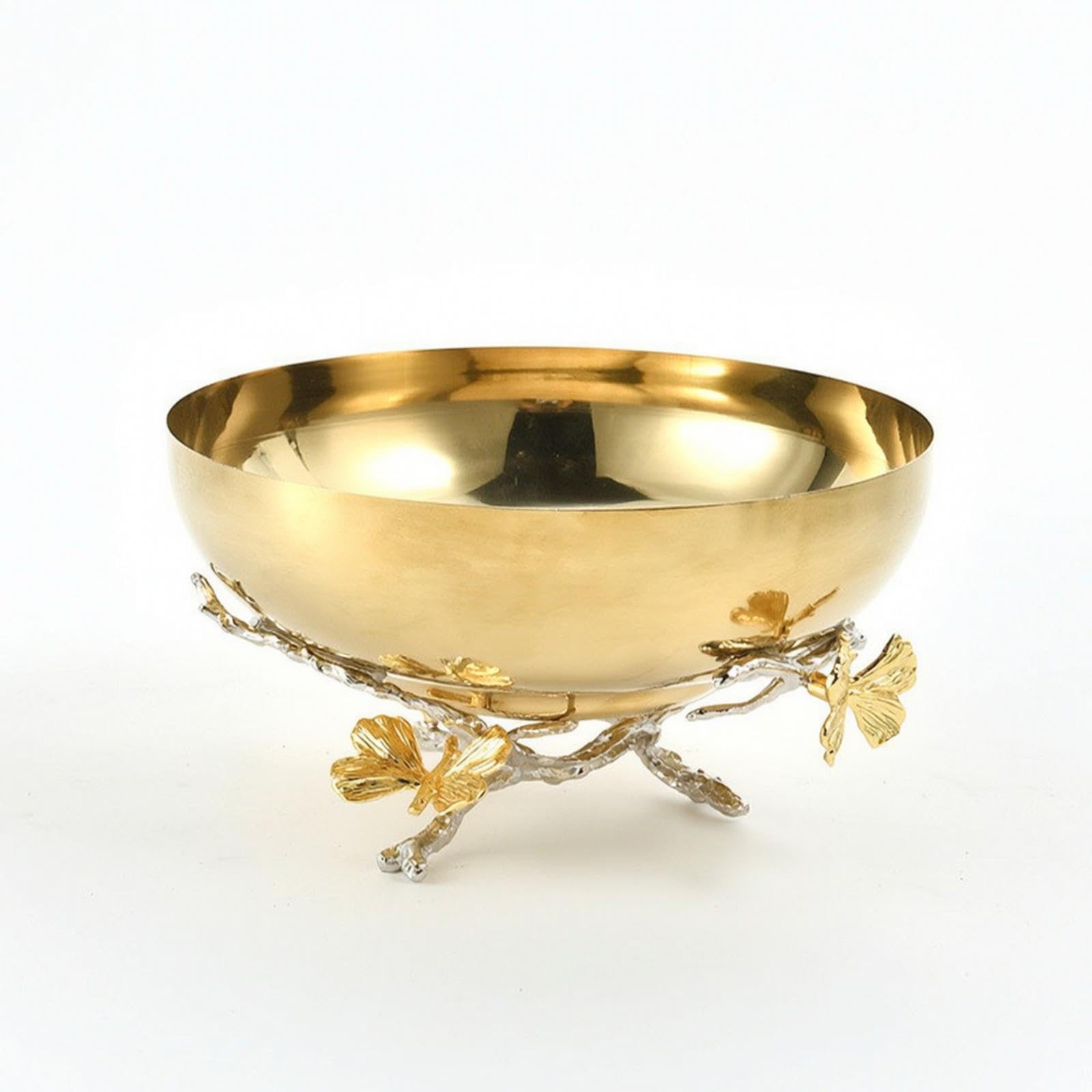 Bowl with Butterfly Base Polished Gold Metal Bowl Reflective Metal Display Tray for Coffee Table, Sideboard, Vanity S-image-49