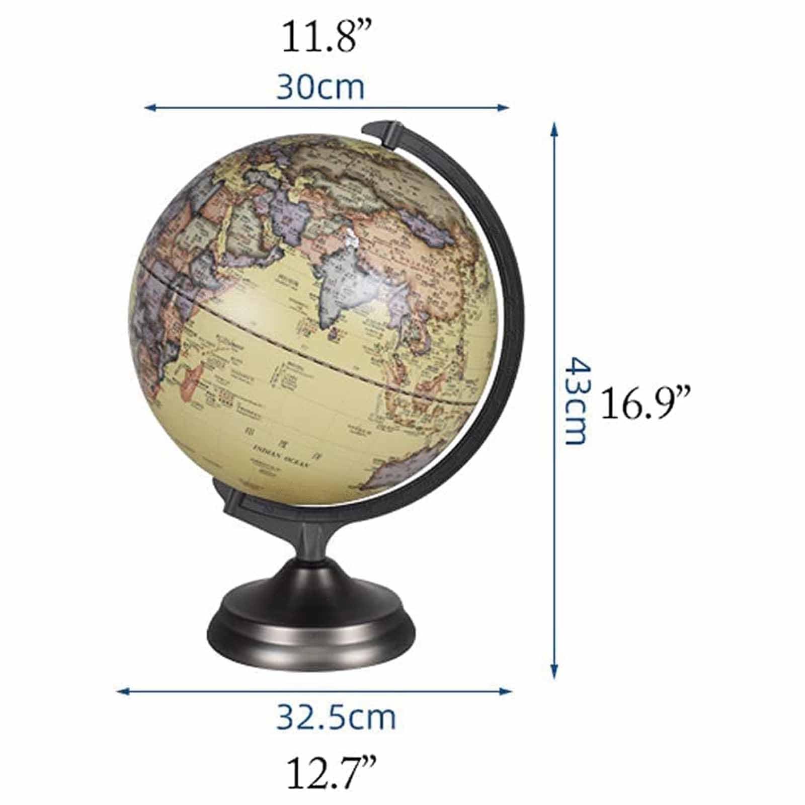 Globo terráqueo de 12 pulgadas, mapa en relieve elevado, luz nocturna recargable con soporte de escala de metal y base, globo con mapa en relieve, decoración del hogar (Size : Blue)