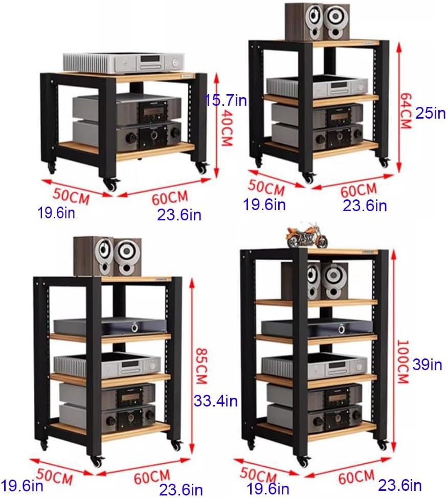 Heavy AV Media Stand 2 3 4 5 Tier Movable Storage Cart HiFi Rack Adjustable Shelves Amplifier Rack Open Storage Cabinet for Entertainment Stereo Component(Natural,64cm/25in)