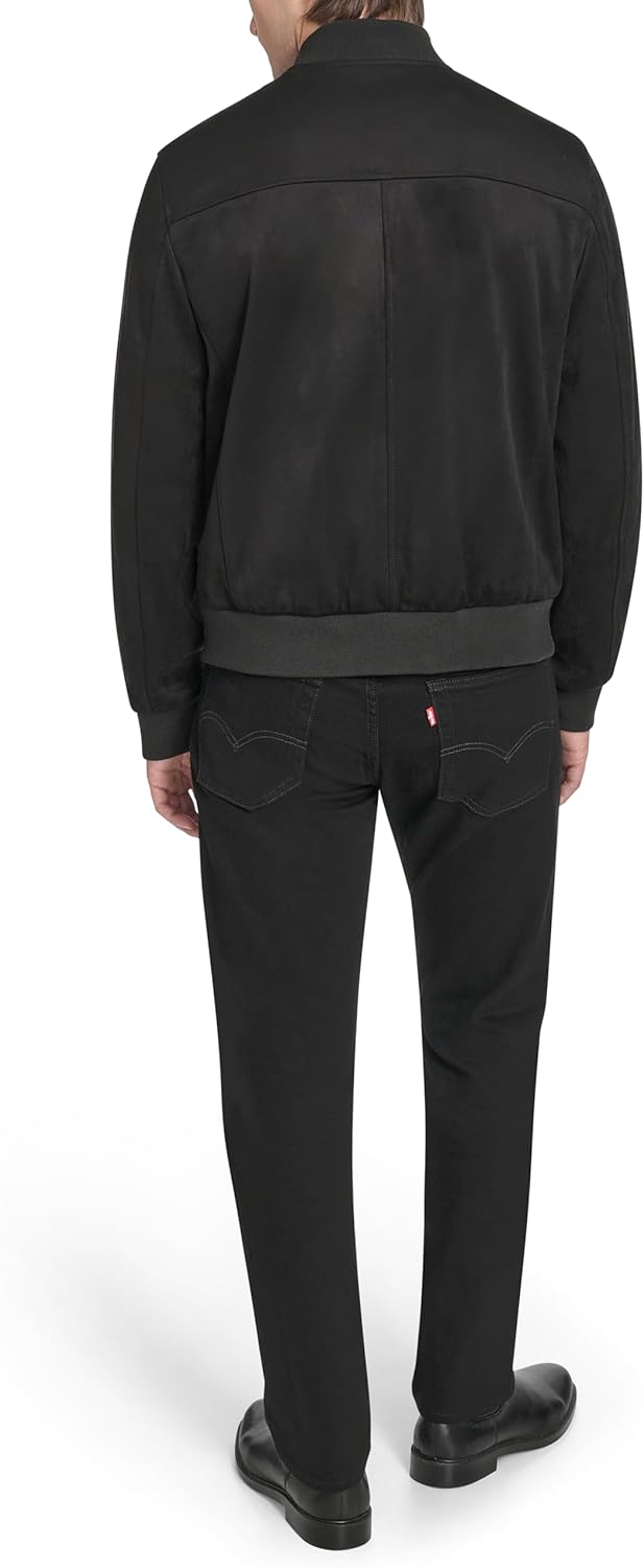 Cole Haan Men's Rib Knit Collar Fully Lined Faux Suede Jacket