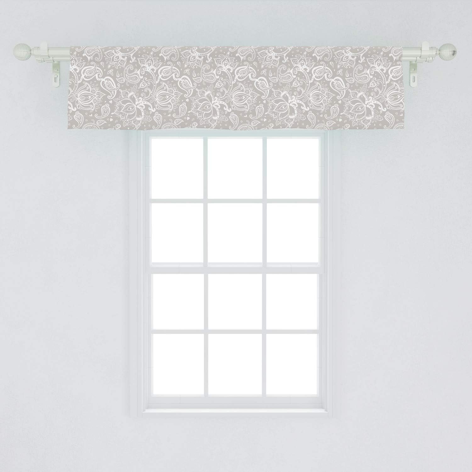 Lunarable Paisley Window Valance, Monochrome Little Hearts and Flower Pattern Soft Tones Swirls Print, Curtain Valance for Kitchen Bedroom Decor with Rod Pocket, 54" X 12", White