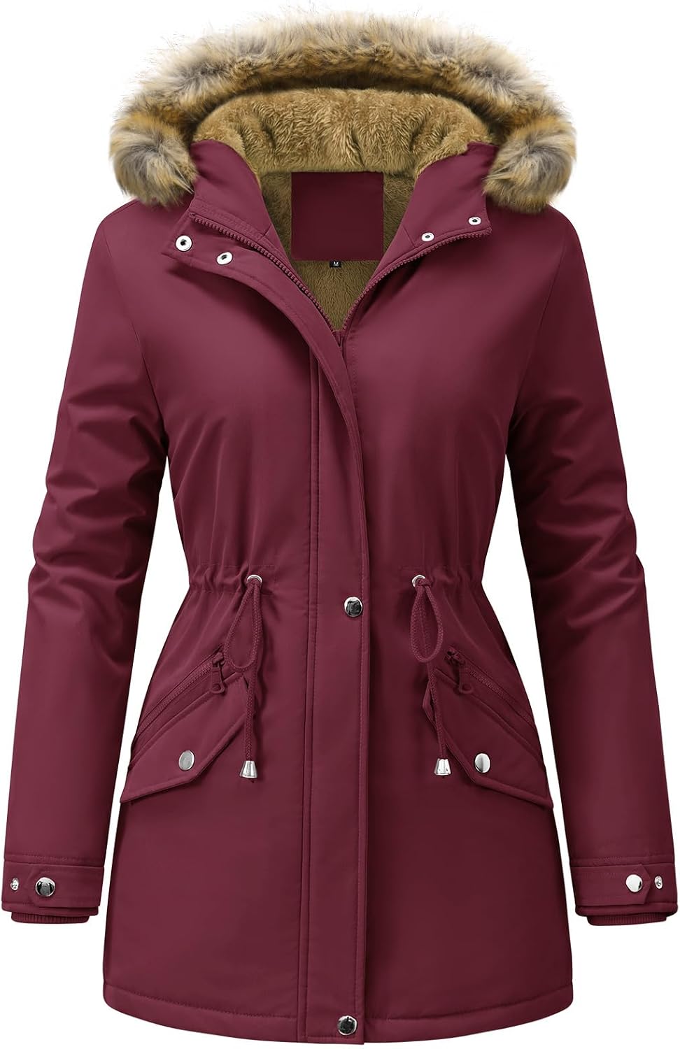 FemiChic Vrouwen Winterjas Waterdichte Fleece Gevoerde Jas Warm Dames Parka Trekkoord Gordel Hooded Thermische Verdikte Afneembare Faux Fur Mid Lengte Outdoor Overjas, Kaki, S FemiChic Vrouwen Winterjas Waterdichte Fleece Gevoerde Jas Warm Dames Parka Trekkoord Gordel Hooded Thermische Verdikte Afneembare Faux Fur Mid Lengte Outdoor Overjas, Kaki, S