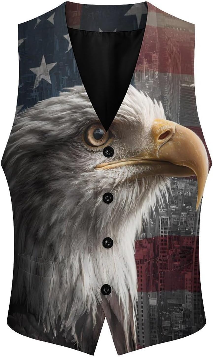Vintage New York City U.S. Flag Novelty Men's Suit Vest Casual Formal Dress Vests Business Waistcoat