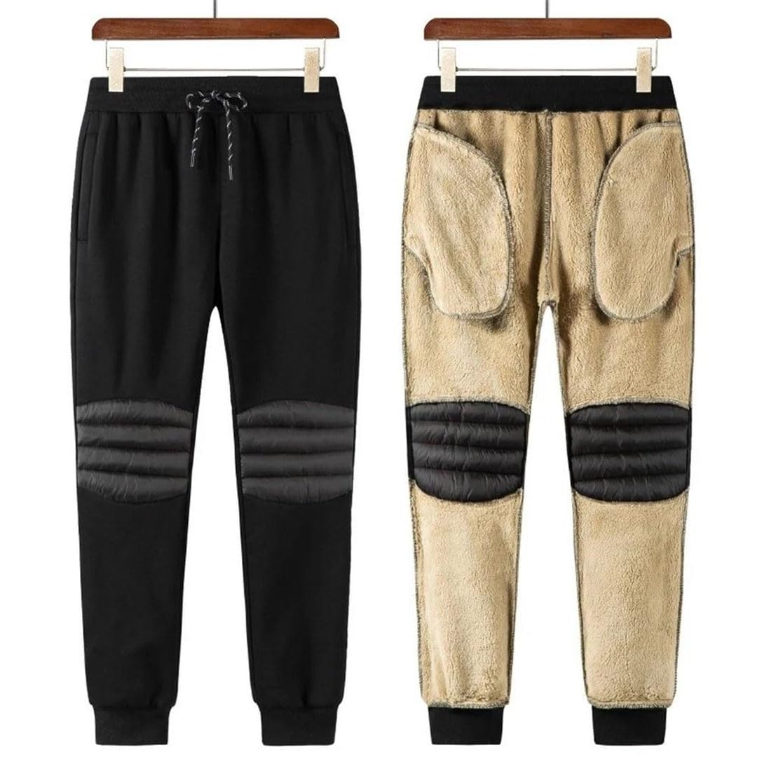 Męskie spodnie zimowe z podszewką futrzaną joggery grube spodnie dresowe spodnie ze sznurkiem męskie outdoorowe ciepłe spodnie polarowe