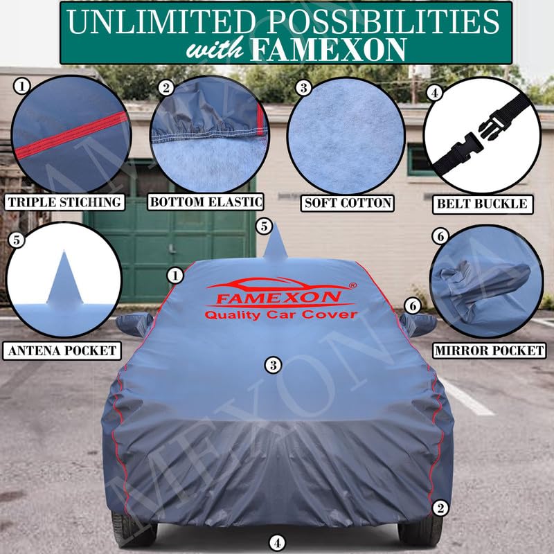 Image of Waterproof Car Body Cover Compatible for Baleno with Mirror Pockets, Scratchproof Car Cover Red Pipein Design Dust-Proof Sun Protection (Grey) LGWP6252