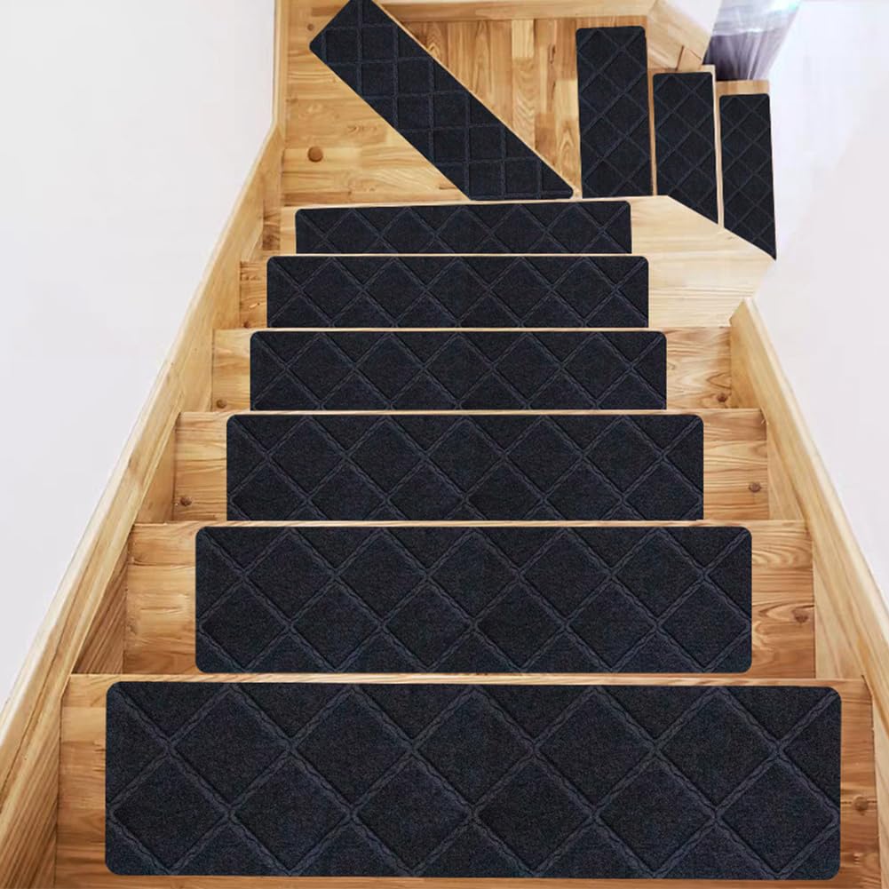 DFrywdgSEY Stair mats, set of 7, rectangular stair carpet, non-slip, modern for children, elders, pets(E)
