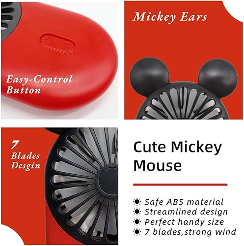 Miniatura 6 de Mini ventilador personal de Mickey, ventilador recargable USB de mano y portátil con 3 velocidades ajustables, perfecto para actividades en