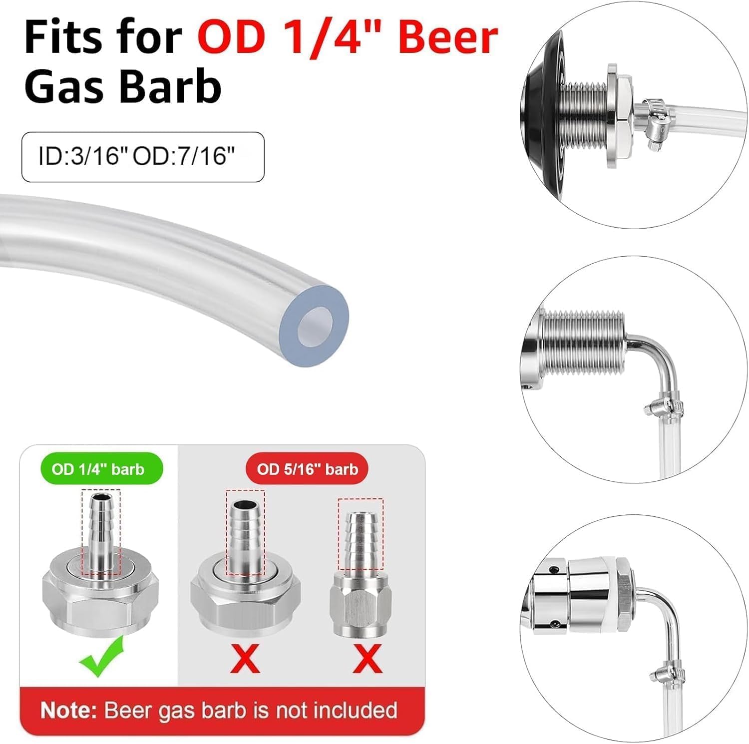 25Ft Beer Lines, 3/16" ID 7/16" OD Keg Line Kegerator Beer Lines Keg Gas Line with Hose Clamps for Beer Home Brewing