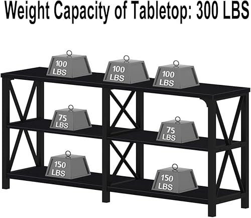 Miniatura 23 de IBF Mesa de entrada de granja, mesa consola larga rústica detrás del sofá, moderna mesa de sofá de madera de metal con estantes de almacenamiento,