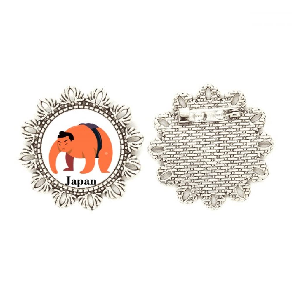 Broche de sumo japonés tradicional mediano con flor plateada 4