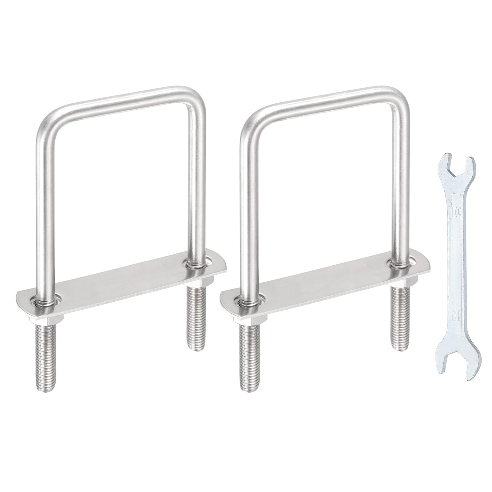 sourcing map 2 Sets M12 Square U-Bolts, 2.4"(61mm) Inner Width 4.5"(115mm) Length 304 Stainless Steel U Clamp Bolts with Nuts, Plates and Wrench for Trailer Ski Boat Fishing Boat