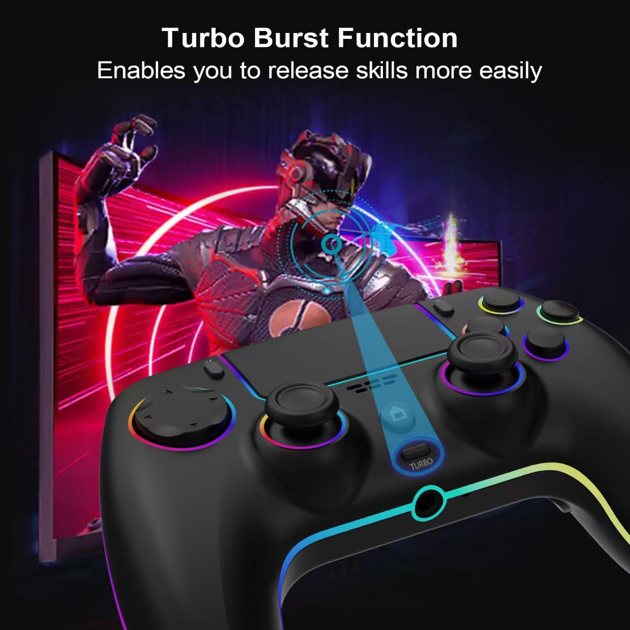 SZDILONG Wireless Controller with 7 Colors RGB Light for PS5 Pro/Slim,MAC,iOS,Steam,PC Windows/Android 10 and Above,Support Turbo/Programmable/Microphone/Dual Vibration, with 3.5mm Audio Jack, Black 5