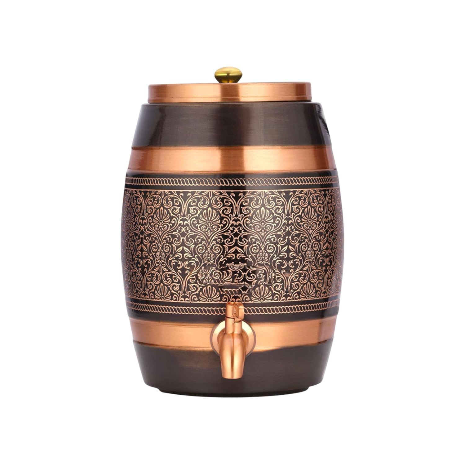 kansakruti pure copper water dispenser with tap | handmade copper water tank 5 liter | ayurvedic health benefits | traditional barrel design for home & office