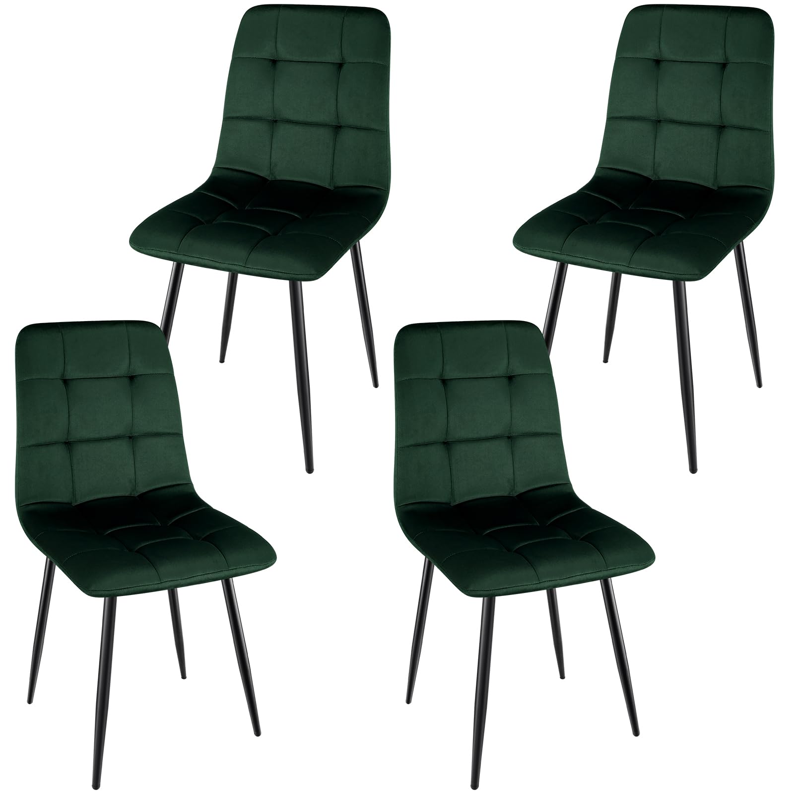 WAFTING Set di 4 sedie da pranzo imbottite con schienale alto e velluto olandese, con base in metallo, per sala da pranzo, soggiorno e reception, verde scuro