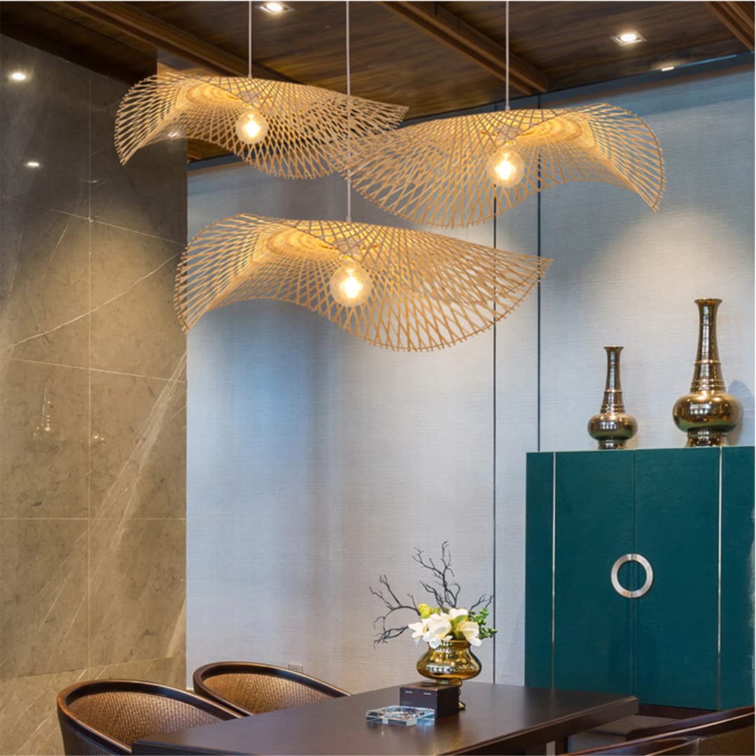 Lampada a sospensione in bambù intrecciata a mano Lampadario a cappello semplice Lampada da soffitto Lampadario in bambù naturale per sala da pranzo, sala da tè, ristorante