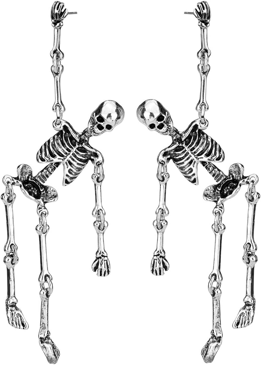 Szxc Women's Jointed Skeleton Dangle Long Earrings - 3-1/2 Inch - Ultra Light - Lead & Nickle Free - Halloween Costume Accessories
