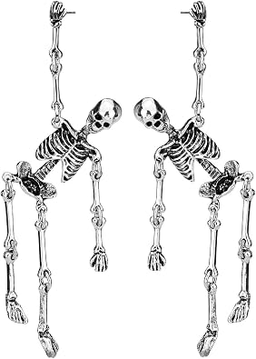 Szxc Womens Jointed Skeleton Dangle Long Earrings - 3-1/2 Inch - Ultra Light - Lead & Nickle Free - Halloween Costume Accessories