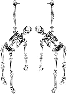 Women's Jointed Skeleton Dangle Long Earrings - 3-1/2 Inch - Ultra Light - Lead & Nickle Free - Halloween Costume Accessories
