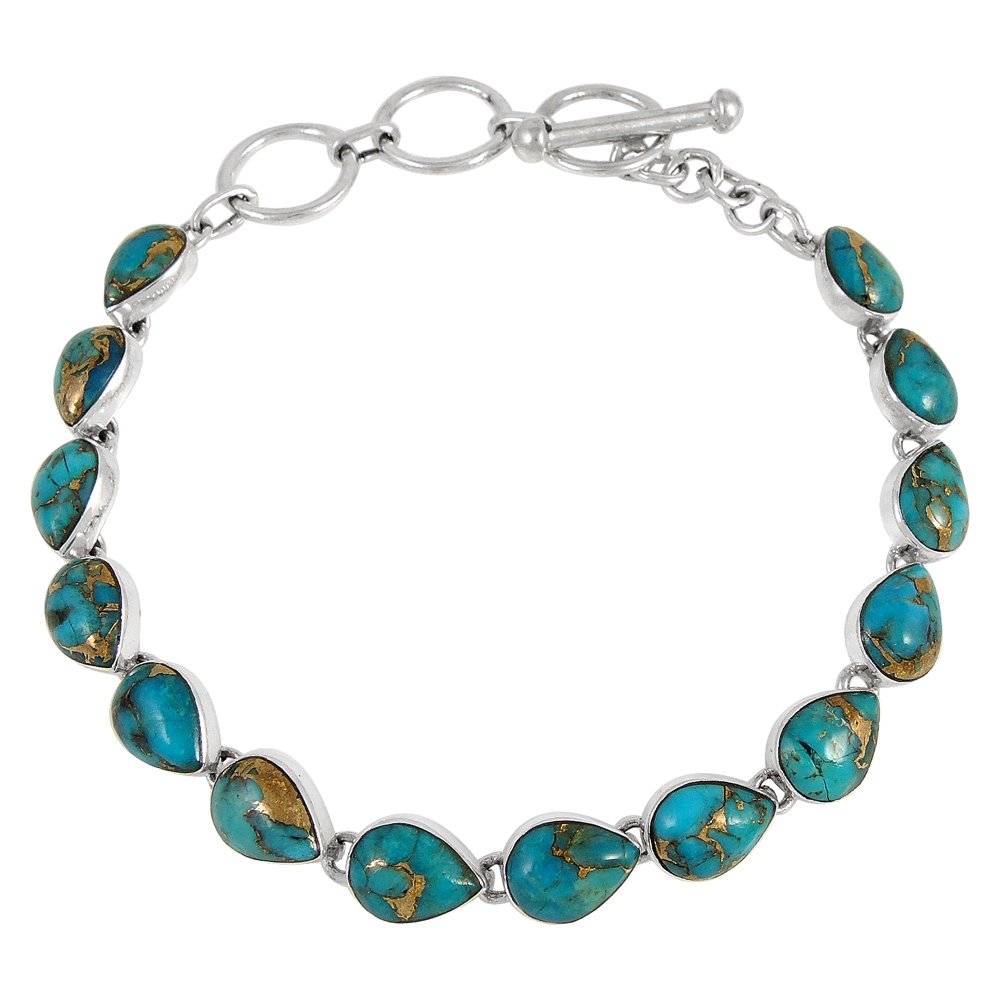 Turquoise Link Bracelet Sterling Silver 925 Genuine Gemstones & Gemstones