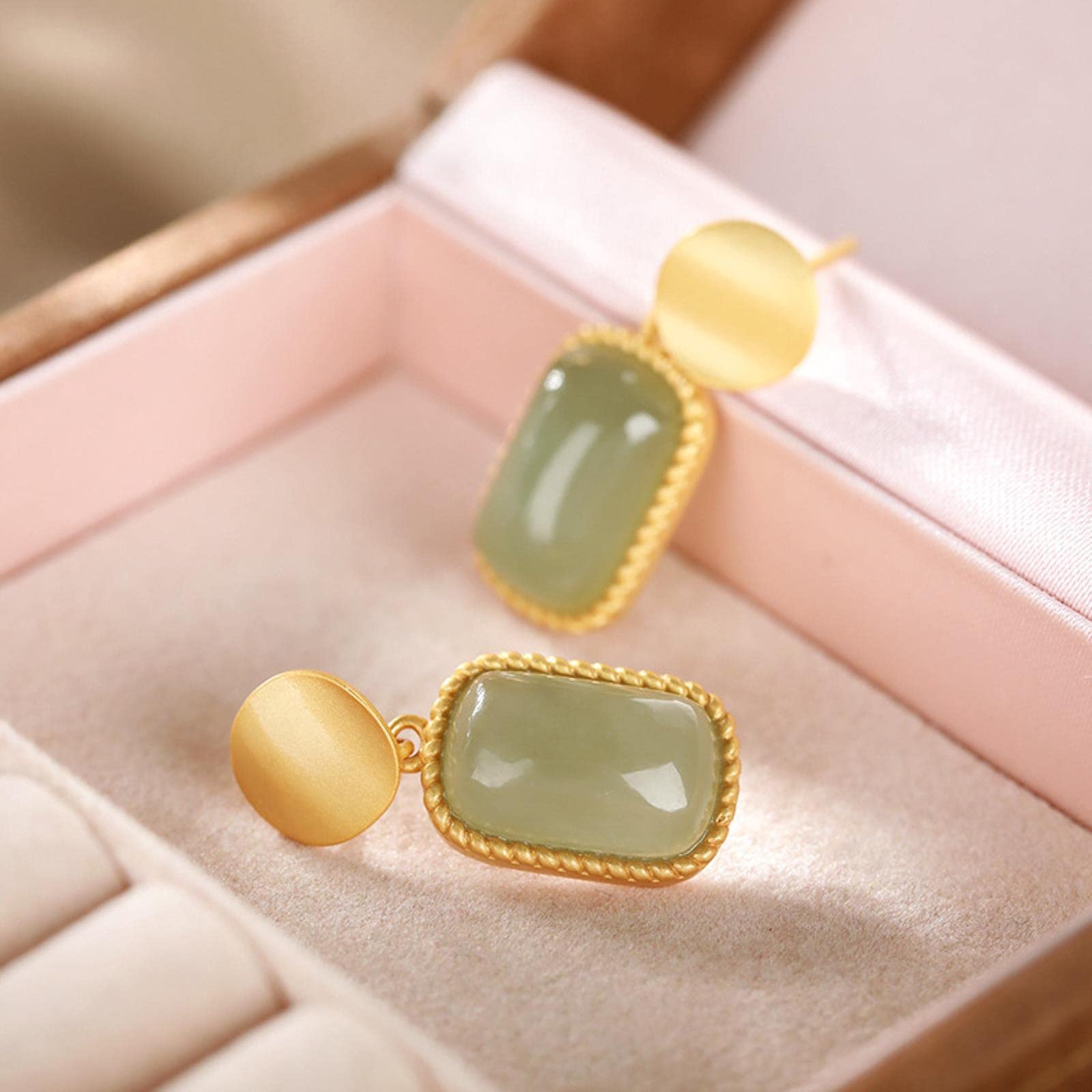 LOKILOKI Pendientes De Botón De Jade Cian Natural De Plata De Ley 925 para Mujer, Joyería Vintage Hecha A Mano De Estilo Chino para Mujer